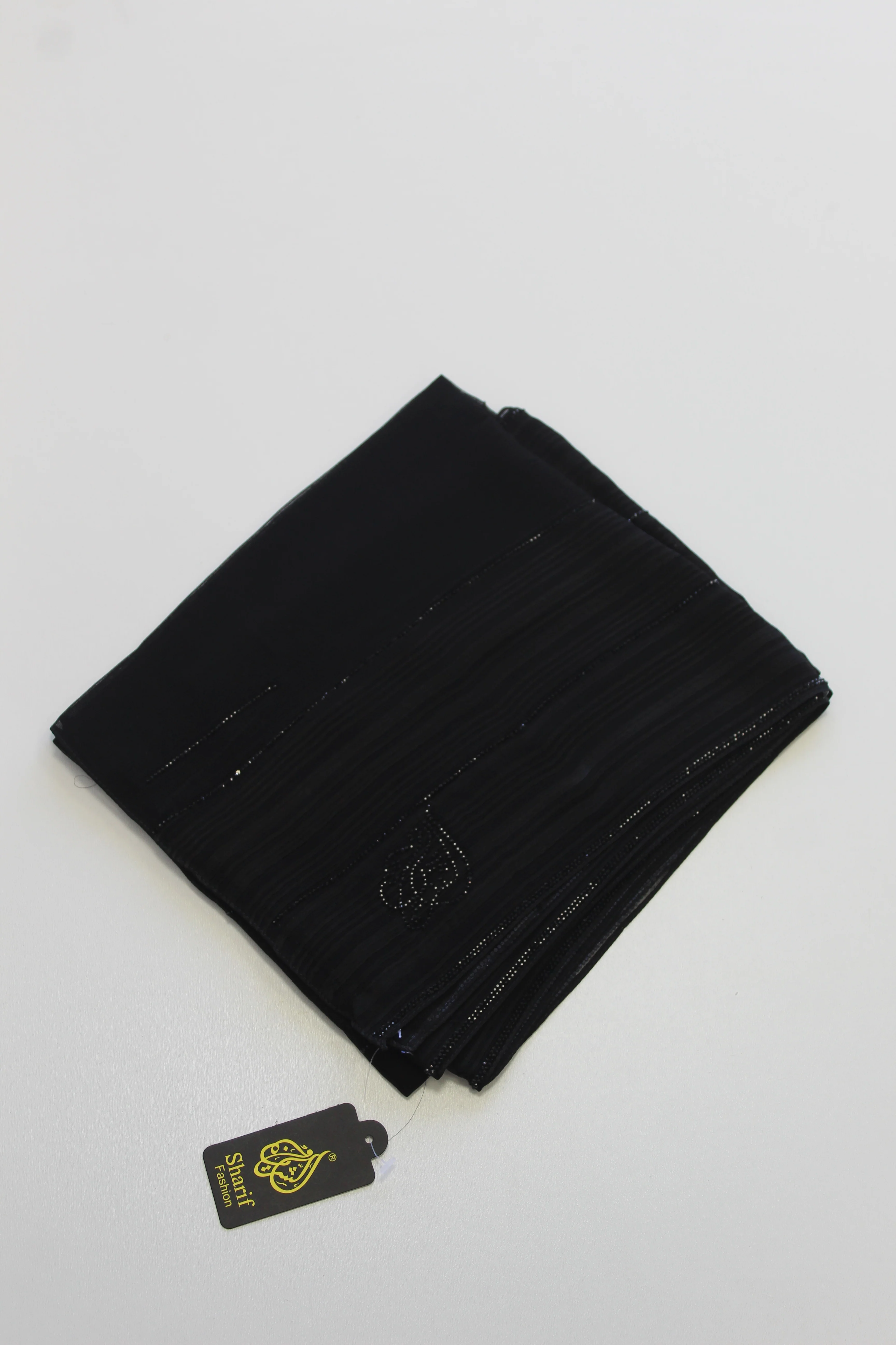 Sharif Small Satin Stripe Accents Diamante Long Chiffon Hijab - Image 4